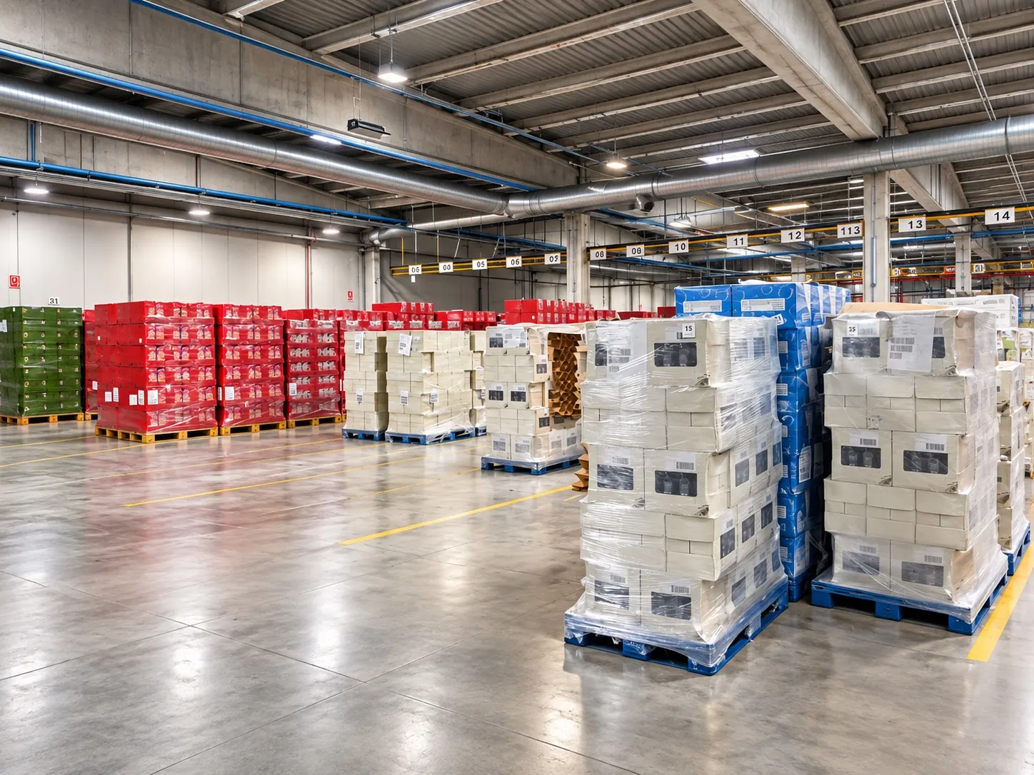 Palets de mercaderia organitzats en una zona de preparació i expedició